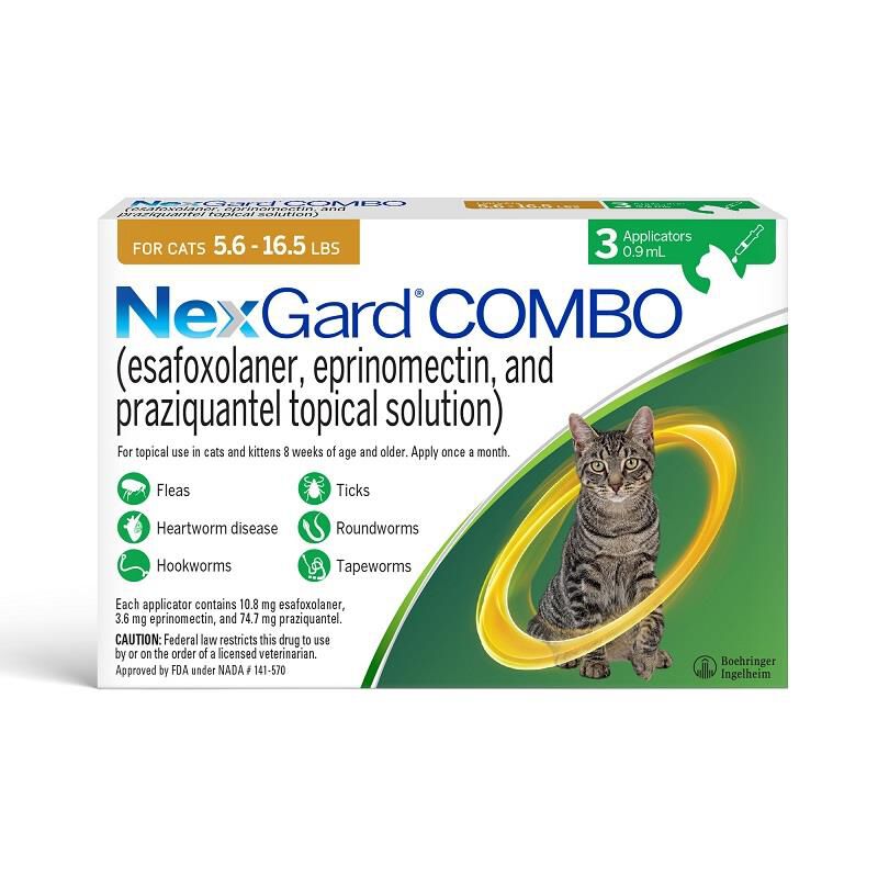 NexGard COMBO Flea, Tick & Heartworm Protection for Cats 5.6 lbs - 16.5 lbs Yellow, 3 Month Supply