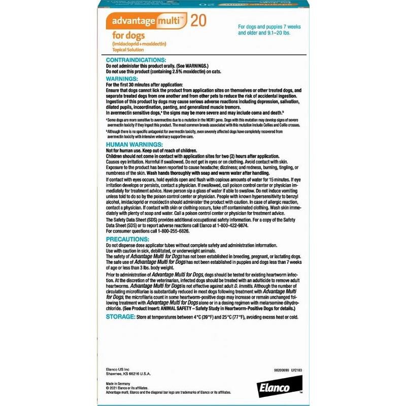 Advantage Multi Topical for Dogs 9.1-20 lbs Teal, 6 Month Supply