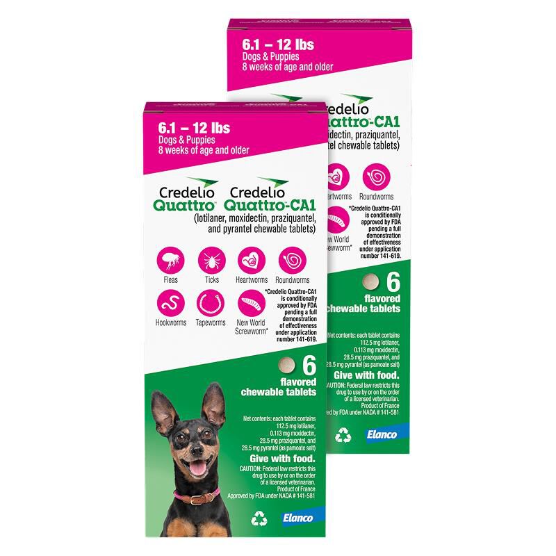 Credelio Quattro / Credelio Quattro-CA1 Flavored Chewable Tablet for Dogs & Puppies 6.1-12 lbs Pink 12 Month Supply