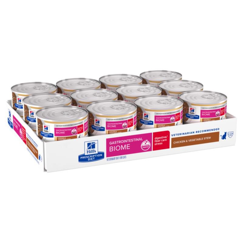 Hill's Prescription Diet Gastrointestinal Biome Stress Digestive/Fiber Care Chicken & Vegetable Stew Wet Cat Food, 24 x 2.9 oz cans