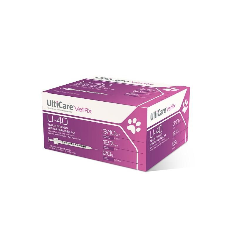 UltiCare VetRx U-40 Insulin Syringes, 0.3cc - 29G x 12.7mm (0.5"), 100ct Box