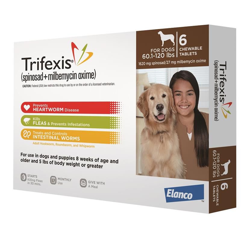 Trifexis Chewable Tablets for Dogs 60.1-120 lbs Brown, 6 Month Supply