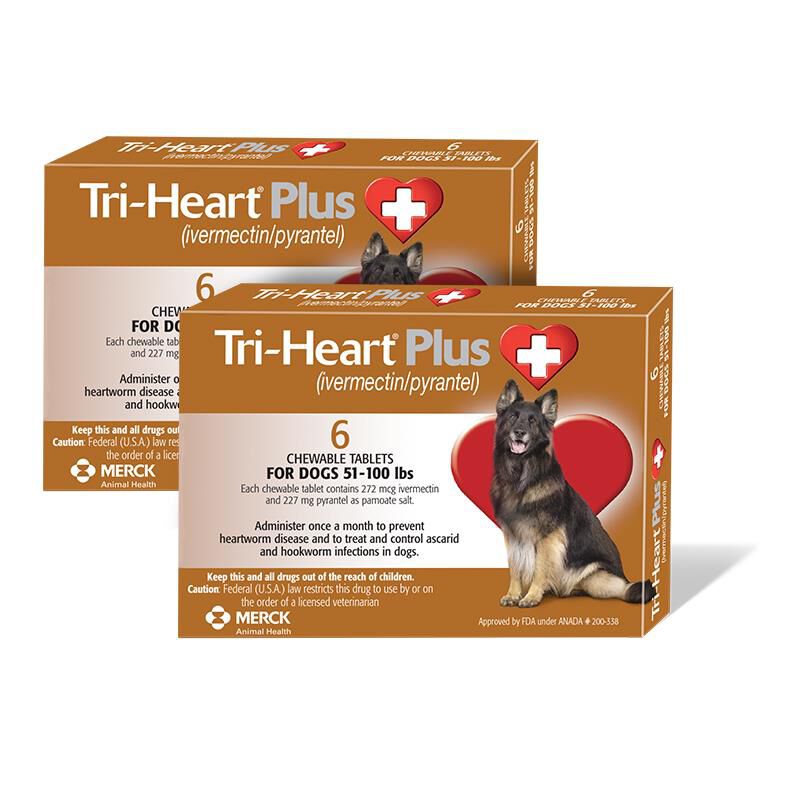 Tri-Heart Plus Chewable Tablets for Dogs 51-100 lbs Brown, 12 Month Supply