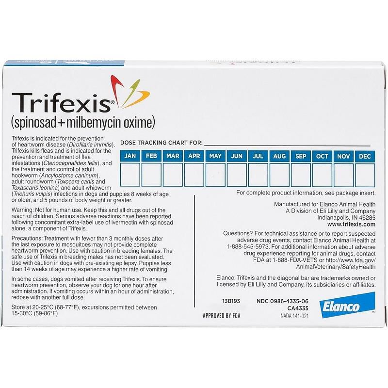 Trifexis Chewable Tablets for Dogs 40.1-60 lbs Blue, 6 Month Supply
