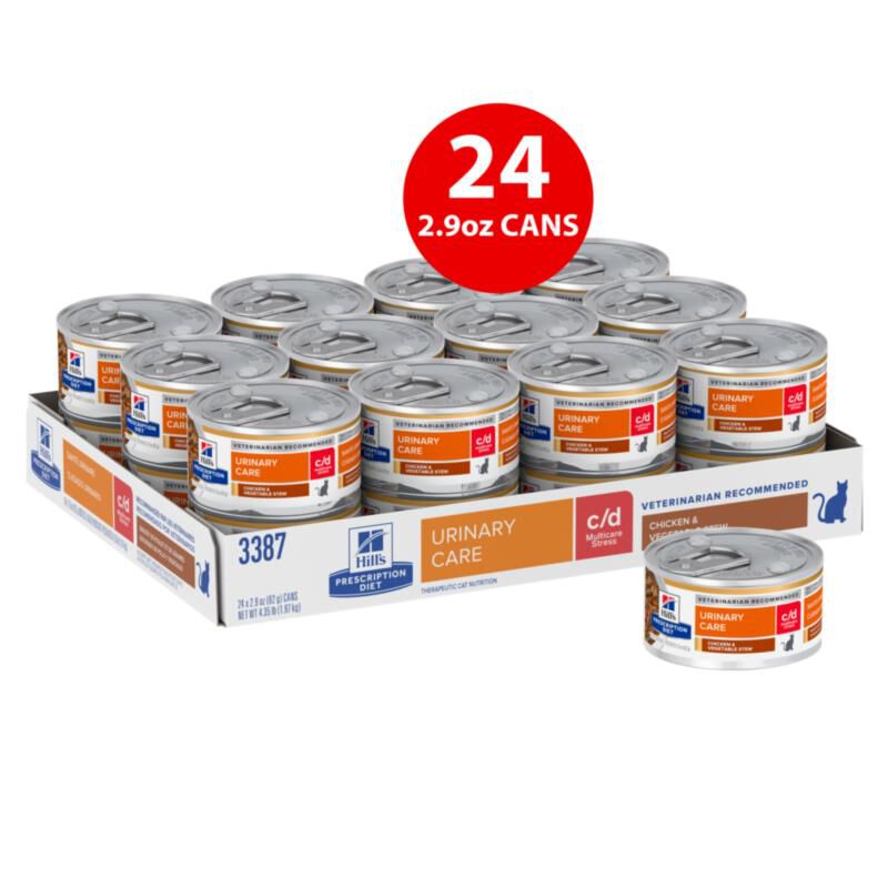 Hill's Prescription Diet c/d Multicare Stress Urinary Care Chicken & Vegetable Stew Wet Cat Food, 24 x 2.9 oz cans