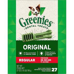 Greenies Regular Original Dental Dog Chews 27 oz, 27 count