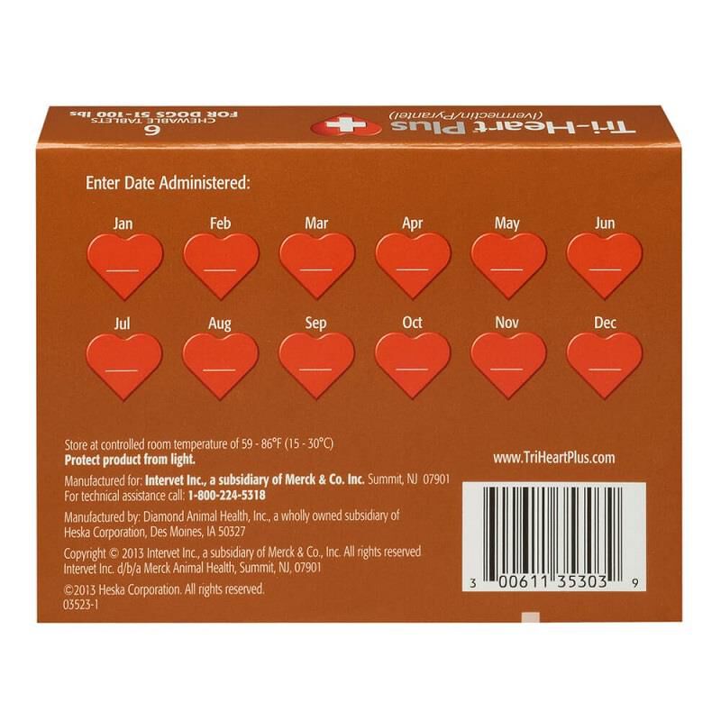 Tri-Heart Plus Chewable Tablets for Dogs 51-100 lbs Brown, 6 Month Supply
