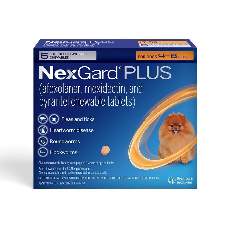 NexGard PLUS Chewables for Dogs 4-8 lbs Orange 6 Month Supply
