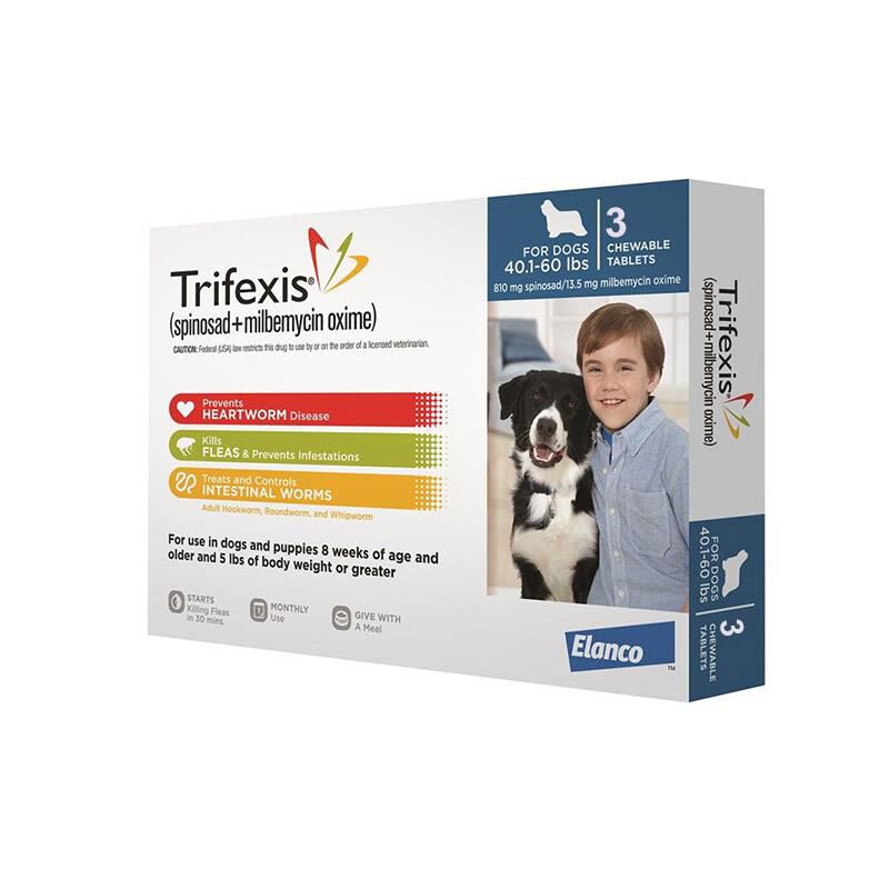 Trifexis Chewable Tablets for Dogs 40.1-60 lbs Blue, 3 Month Supply