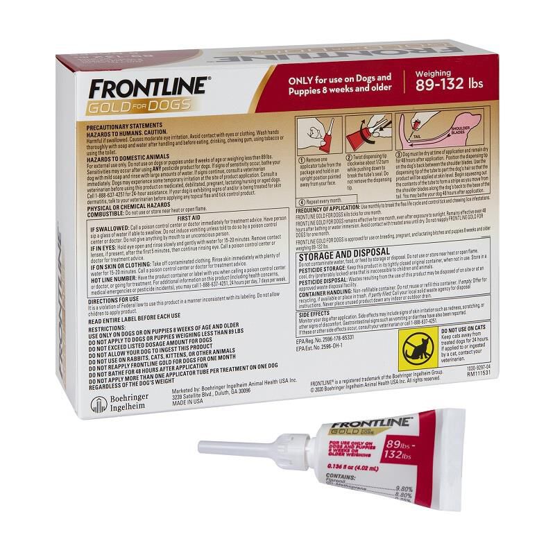 Frontline Gold for Dogs and Puppies 89-132 lbs Red, 6 Month Supply