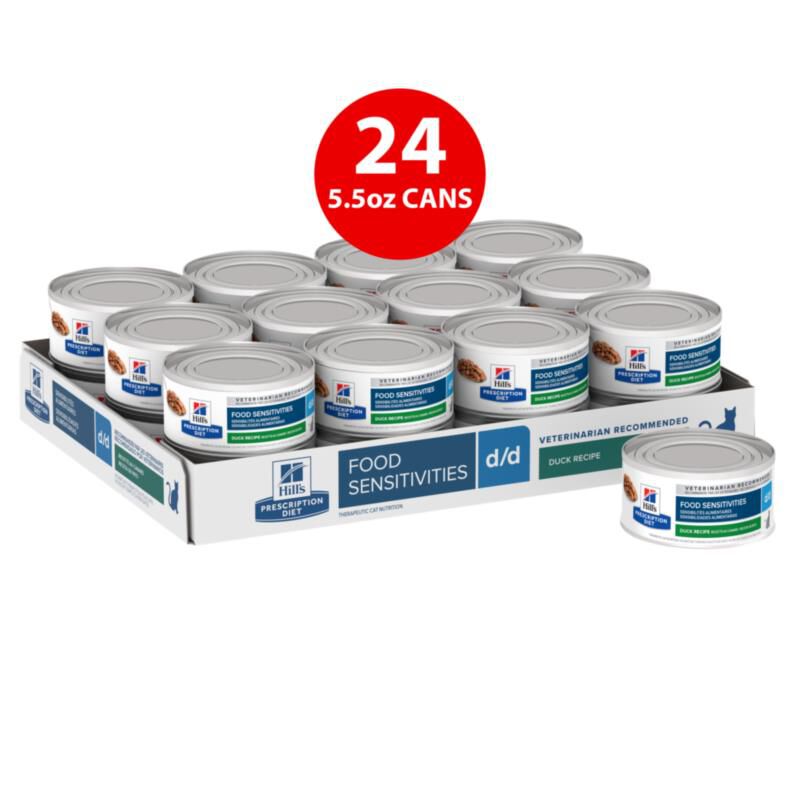 Hill's Prescription Diet d/d Skin/Food Sensitivities Duck Formula Canned Cat Food, 24 x 5.5 oz cans