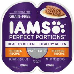 Iams Perfect Portions Healthy Kitten Chicken Pate Wet Cat Food Tray, 2.6-oz  case of 24