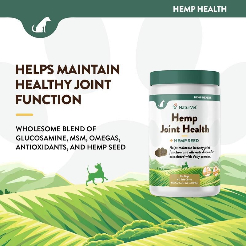 NaturVet Hemp Joint Health Plus Hemp Seed Soft Chews for Dogs, 60 Ct.