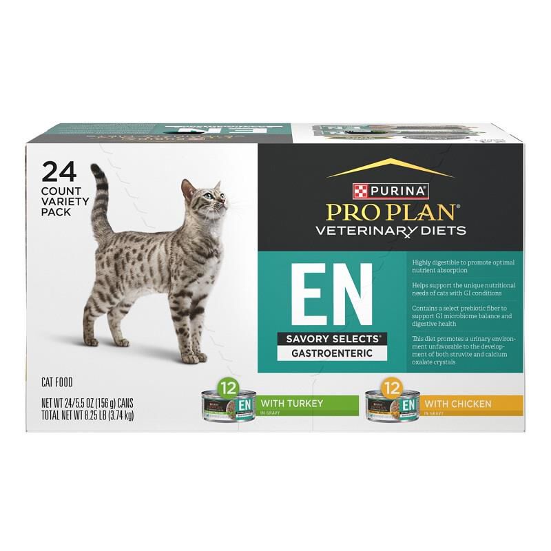 Purina Pro Plan Veterinary Diets EN Gastroenteric Savory Selects with Chicken and Turkey Variety Pack Wet Cat Food, 24 x 5.5 oz cans