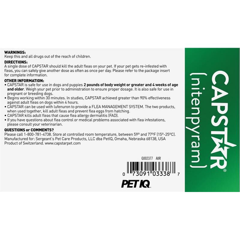Capstar Flea Tablets for Dogs 25 lbs & Up Green, 6 Ct.