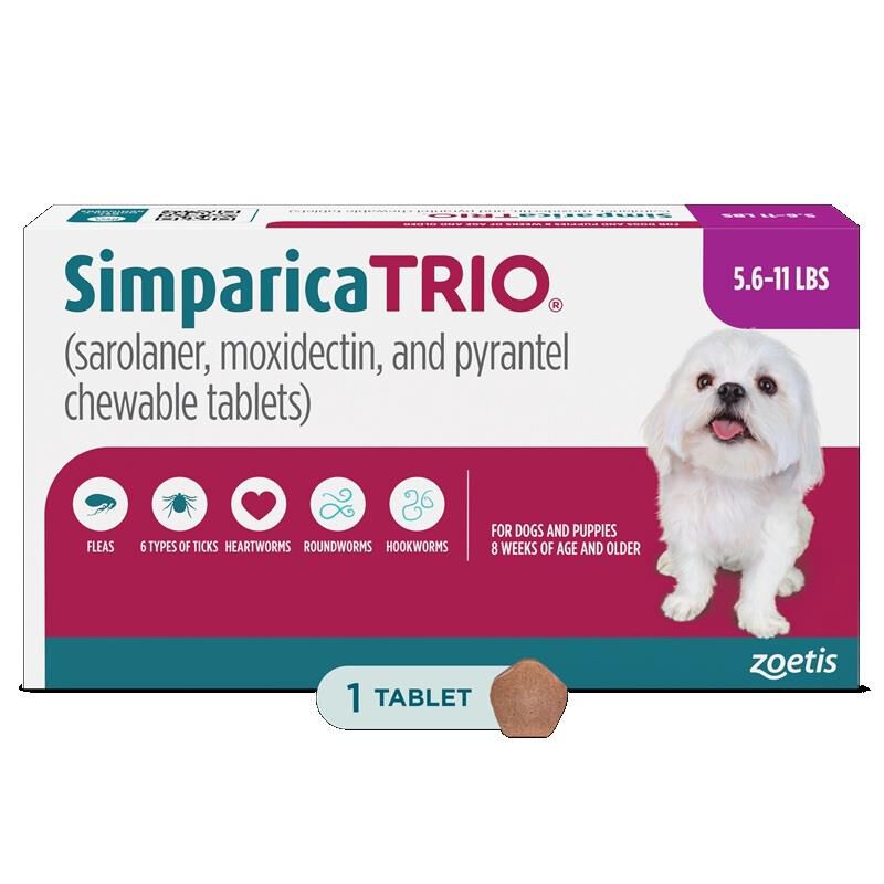 Simparica Trio Chewable Tablets for Dogs 5.6 - 11 lbs Purple, 1 Month Supply