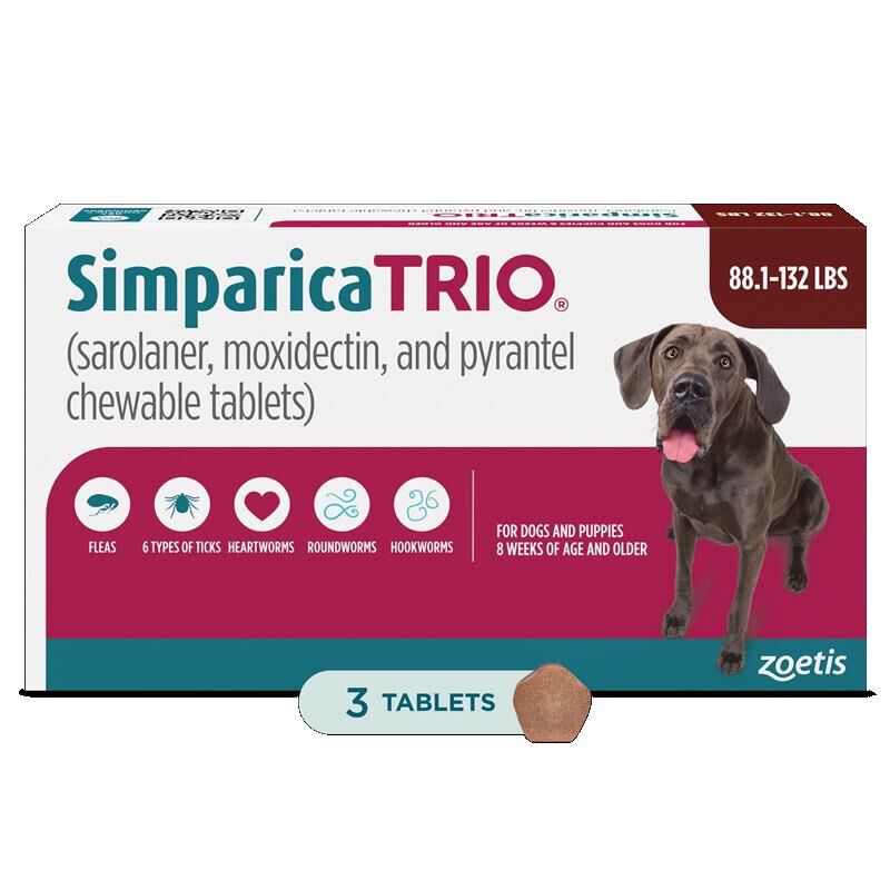 Simparica Trio Chewable Tablets for Dogs 88.1-132 lbs Brown, 3 Month Supply