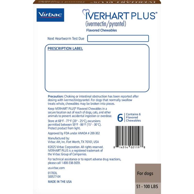 Iverhart Plus 51-100 lbs  6 Month Supply Brown