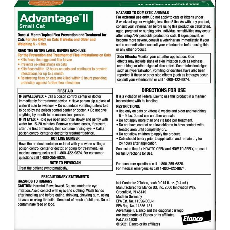 Advantage II for Cats 5-9 lbs Orange, 2 Month Supply