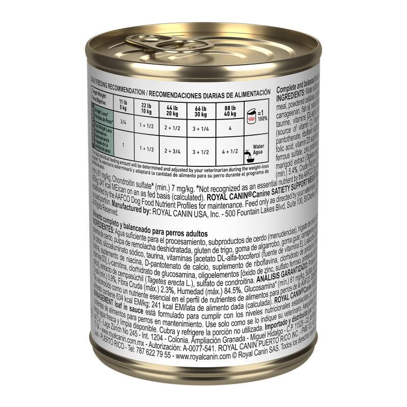 Royal Canin Veterinary Diet Adult Satiety Support Weight Management Loaf in Sauce Canned Dog Food, 24 x 13.5 oz cans