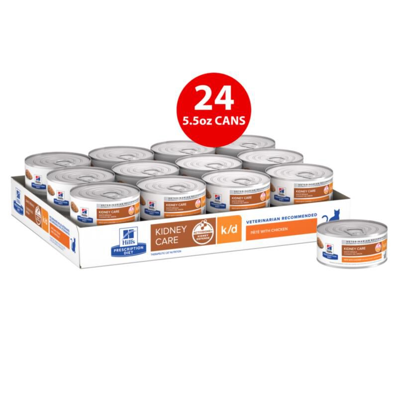 Hill's Prescription Diet k/d Kidney Care with Chicken Canned Cat Food, 24 x 5.5 oz cans