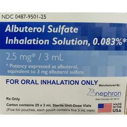 Albuterol 0.083% Inhalation Solution 2.5 mg/3 ml (Box of 25 x 3 ml)