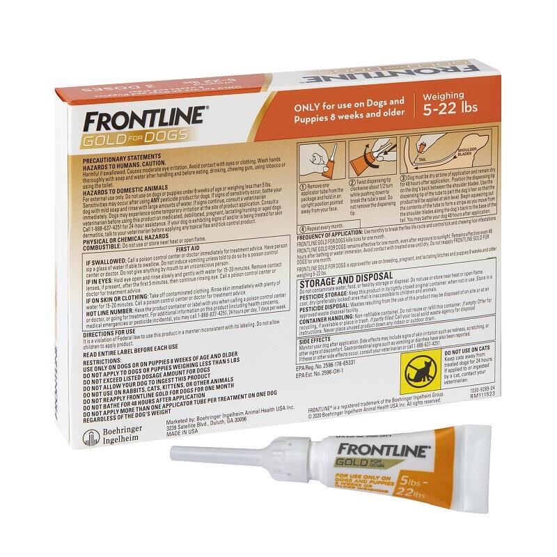 Frontline Gold for Dogs and Puppies 5 - 22 lbs Orange, 3 Month Supply