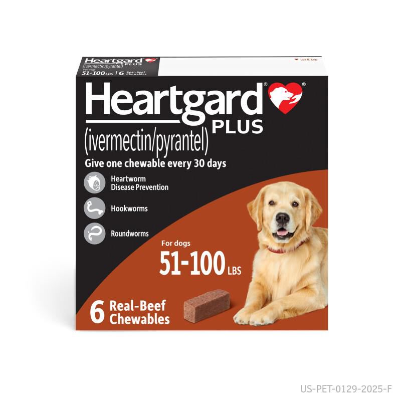 Heartgard Plus Chewable for Dogs 51-100 lbs Brown, 6 Month Supply