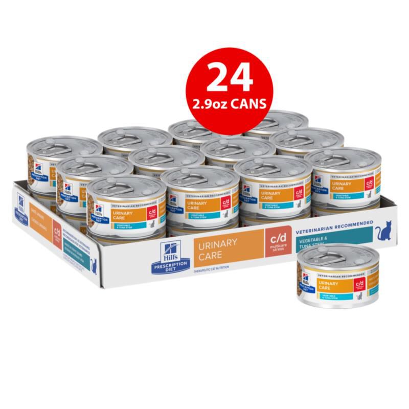 Hill's Prescription Diet c/d Multicare Stress Urinary Care Vegetable & Tuna Stew Wet Cat Food, 24 x 2.9 oz cans