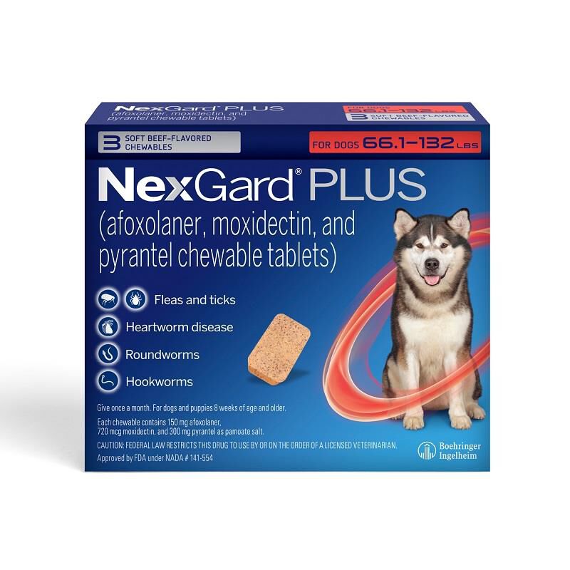 NexGard PLUS Chewables for Dogs 66.1-132 lbs Red 3 Month Supply