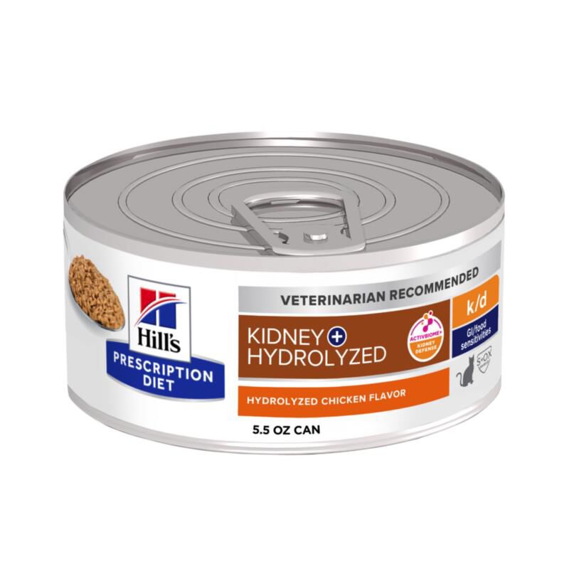 Hill's Prescription Diet k/d Kidney Care Hydrolyzed Chicken Flavor Pate Wet Cat Food, 24 x 5.5 oz cans