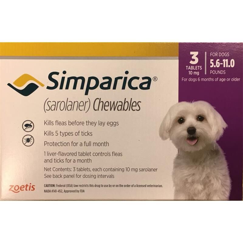 Simparica Chewable Tablets for Dogs 5.6-11 lbs Purple, 3 Month Supply
