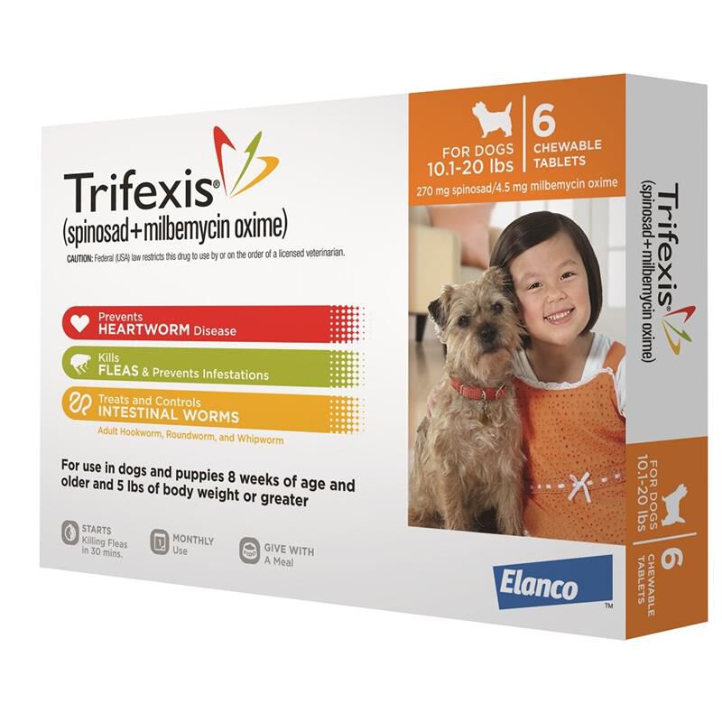 Trifexis Chewable Tablets for Dogs 10.1-20 lbs Orange, 6 Month Supply
