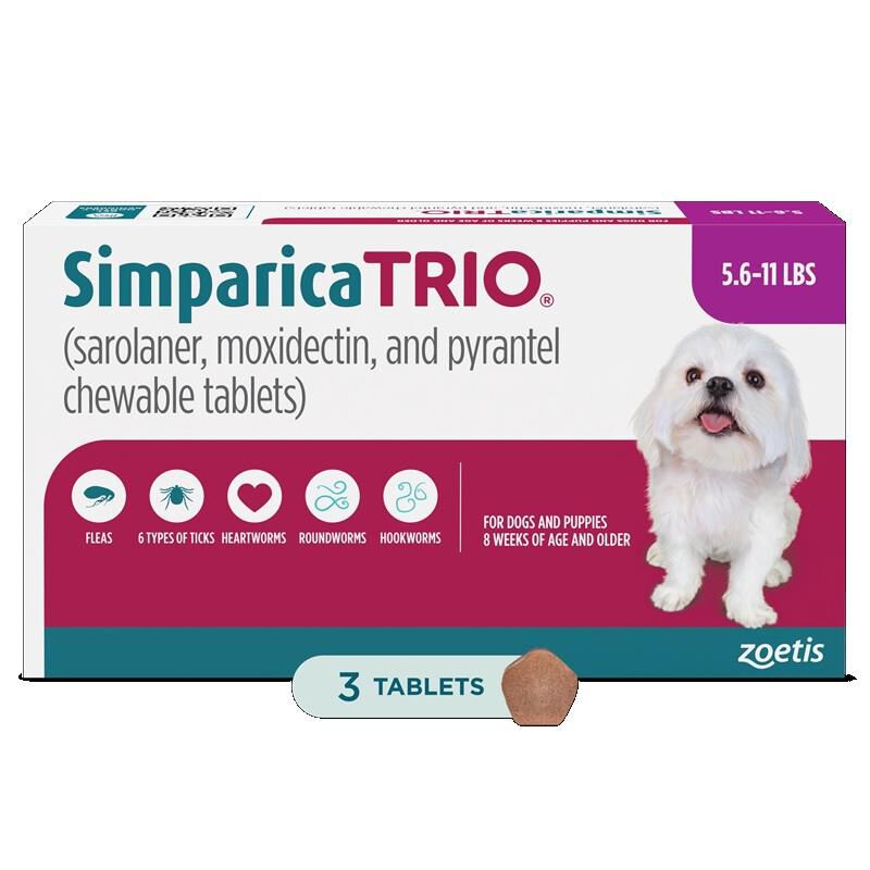 Simparica Trio Chewable Tablets for Dogs 5.6 - 11 lbs Purple, 3 Month Supply