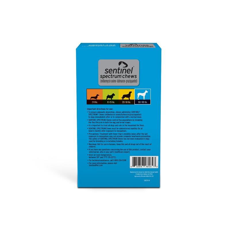 Sentinel Spectrum Chewable Tablets for Dogs 50.1-100 lbs Blue, 6 Month Supply