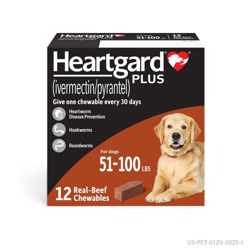Heartgard Plus Chewable for Dogs 51-100 lbs Brown, 12 Month Supply