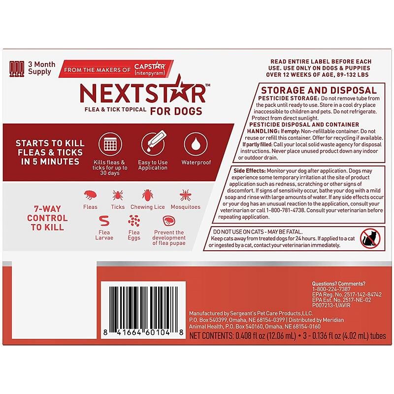 NEXTSTAR Fast Acting Flea & Tick Treatment X-Large Dog 89-132 lbs, 3 doses