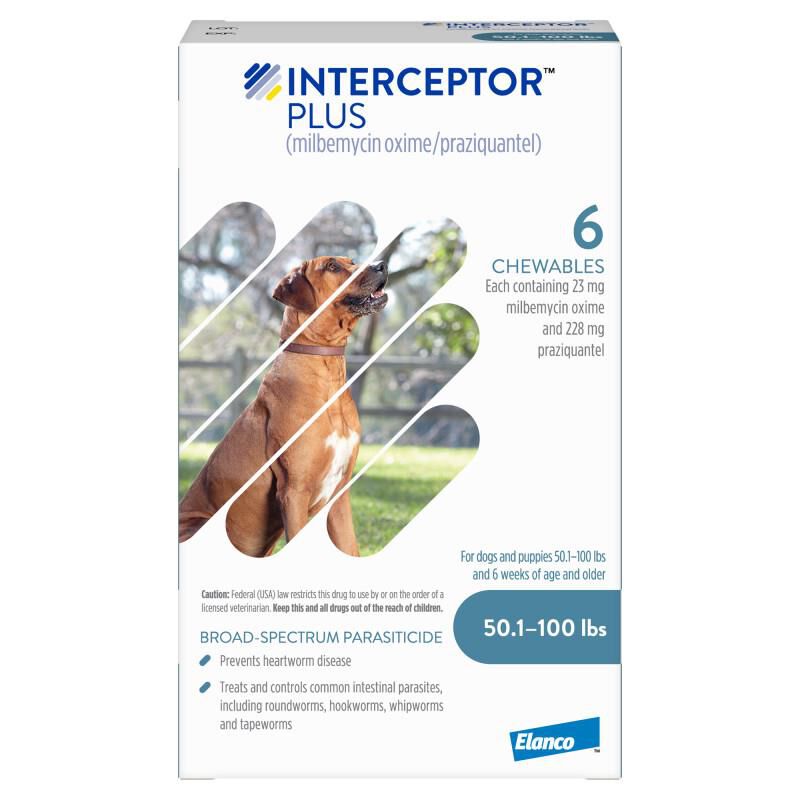 Interceptor Plus Chewable Tablets for Dogs 50.1-100 lbs Blue, 6 Month Supply