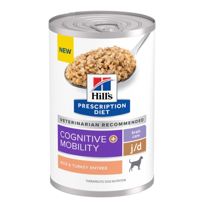 Hill&rsquo;s Prescription Diet Brain Care + j/d Joint Care Rice & Turkey Wet Dog Food, 12 x 13 oz cans