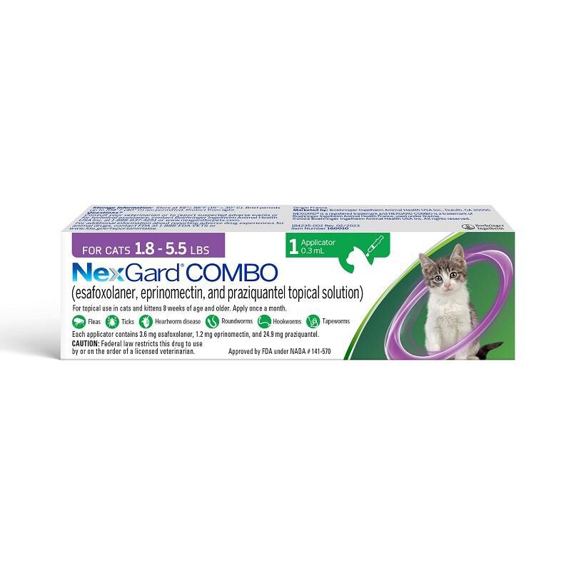 NexGard COMBO Flea, Tick & Heartworm Protection for Cats 1.8 lbs - 5.5 lbs Purple, 1 Month Supply