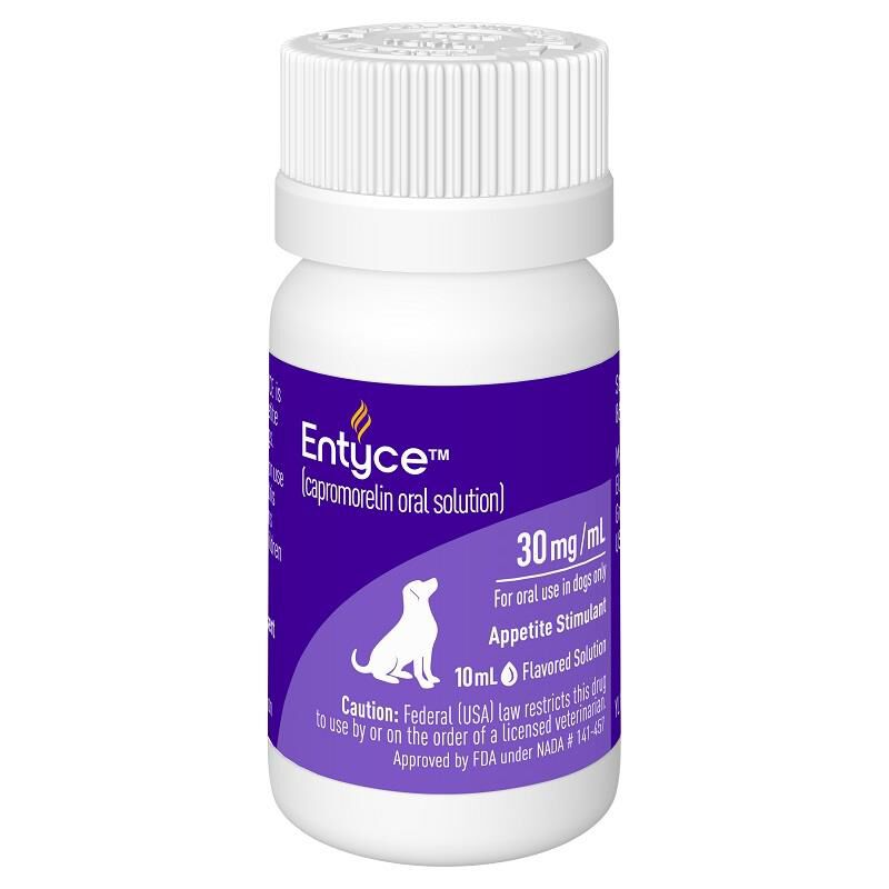 Entyce 30 mg/ml Capromorelin Oral Solution for Dogs, 10 ml bottle w/1 ml dosing syringe