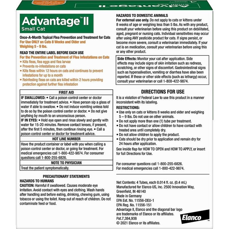 Advantage II for Cats 5-9  lbs Orange 4 Month