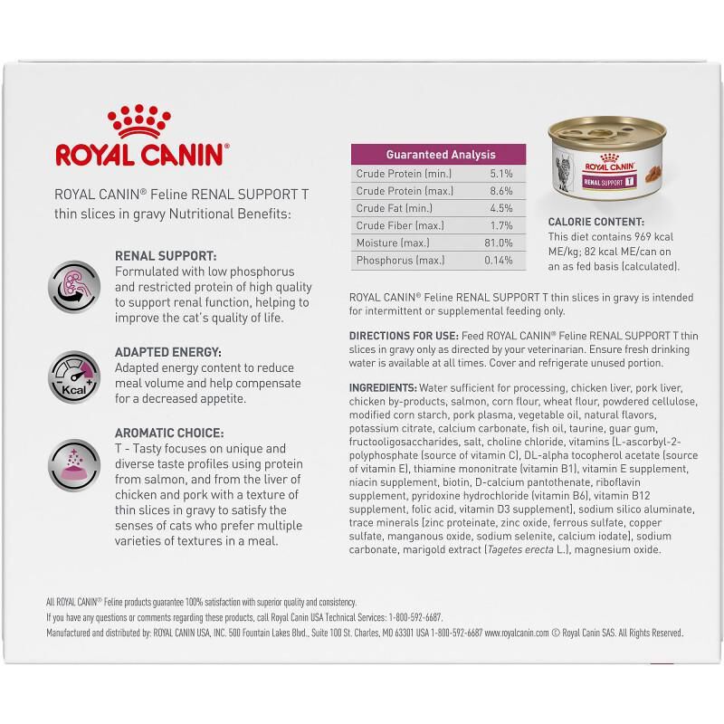 Royal Canin Veterinary Diet Adult Renal Support T Thin Slices in Gravy Canned Cat Food, 3 oz cans