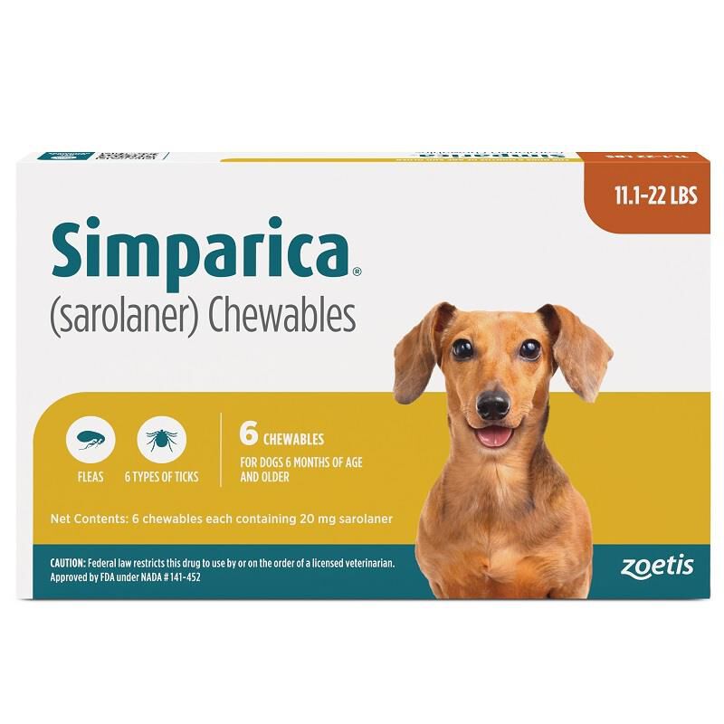 Simparica Chewable Tablets for Dogs 11-22 lbs Orange, 6 Month Supply