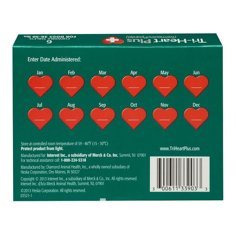 Tri-Heart Plus Chewable Tablets for Dogs 26-50 lbs Green, 6 Month Supply