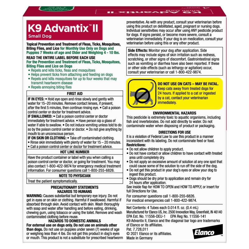 K9 Advantix II Flea and Tick Treatment for Small Dogs, 4 monthly treatments