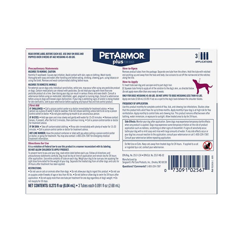 PetArmor Plus Flea and Tick Prevention for Large Breed Dogs (45 to 88 Pounds) Topical, 3 Monthly Treatments