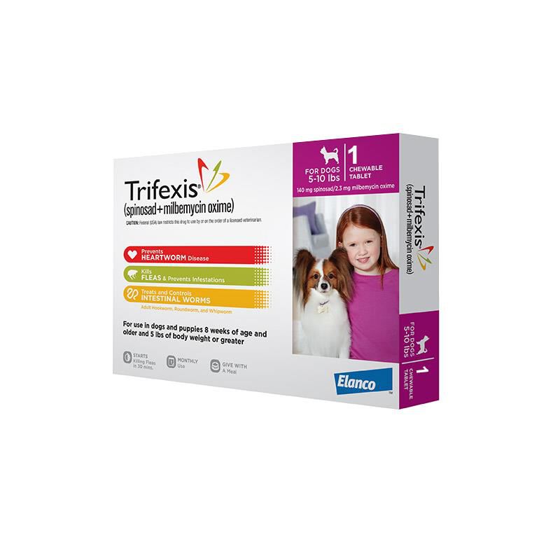 Trifexis Chewable Tablets for Dogs 5-10 lbs Pink, 1 Month Supply
