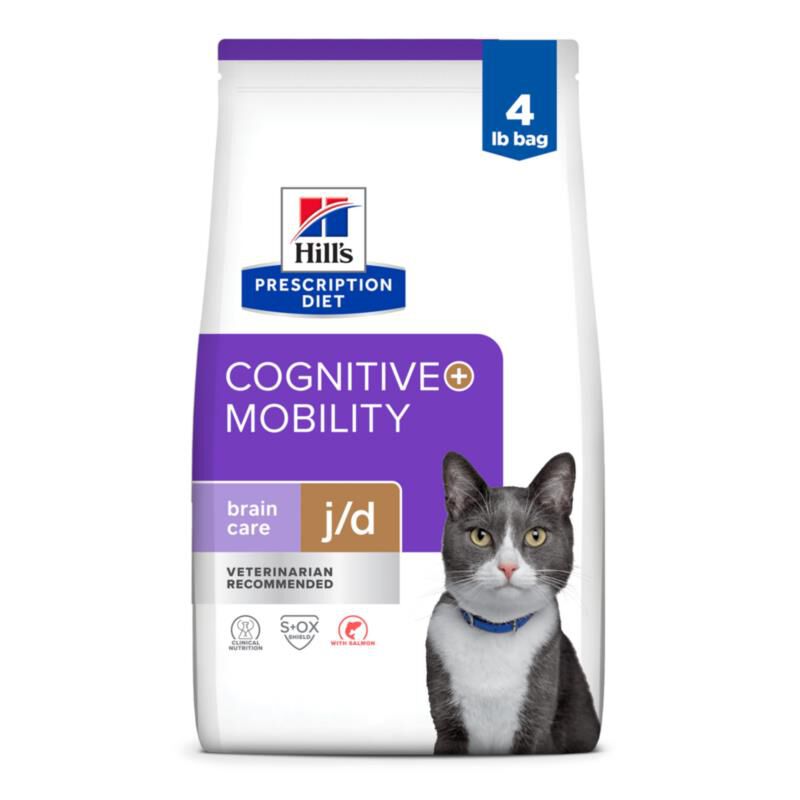 Hill's Prescription Diet Brain Care + j/d Joint Care Feline Dry Cat Food with Salmon, 4 lb bag