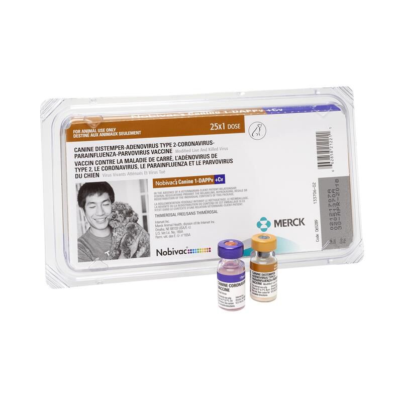 Merck Animal Health Nobivac Canine 1-DAPPv+Cv (5 Way + Corona) for Dogs, 25-dosage tray